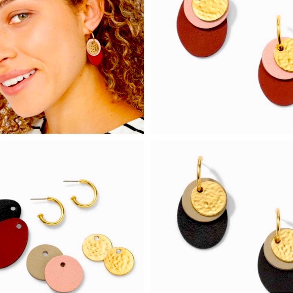 Stella & Dot leather interchangeable earrings
